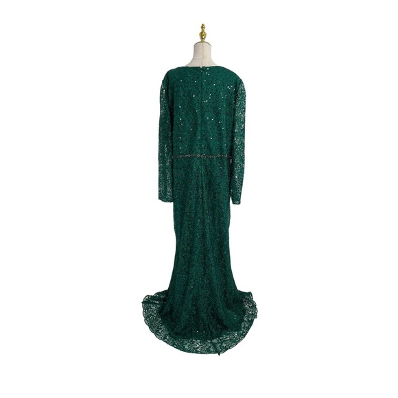 Mac Duggal #68016 Emerald Green Beaded Embroidery Illusion Sleeve Dress Size 24 - Picture 5 of 7